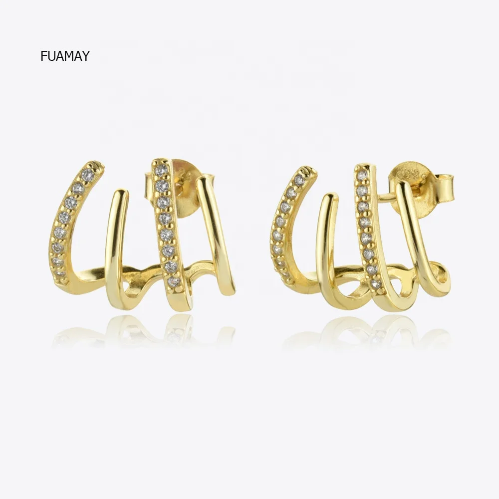 

FUAMAY 2022 Minimalist Design Silver Jewelry Sterling Gold Filled Claw Earrings Micro Pave Earrings Studs