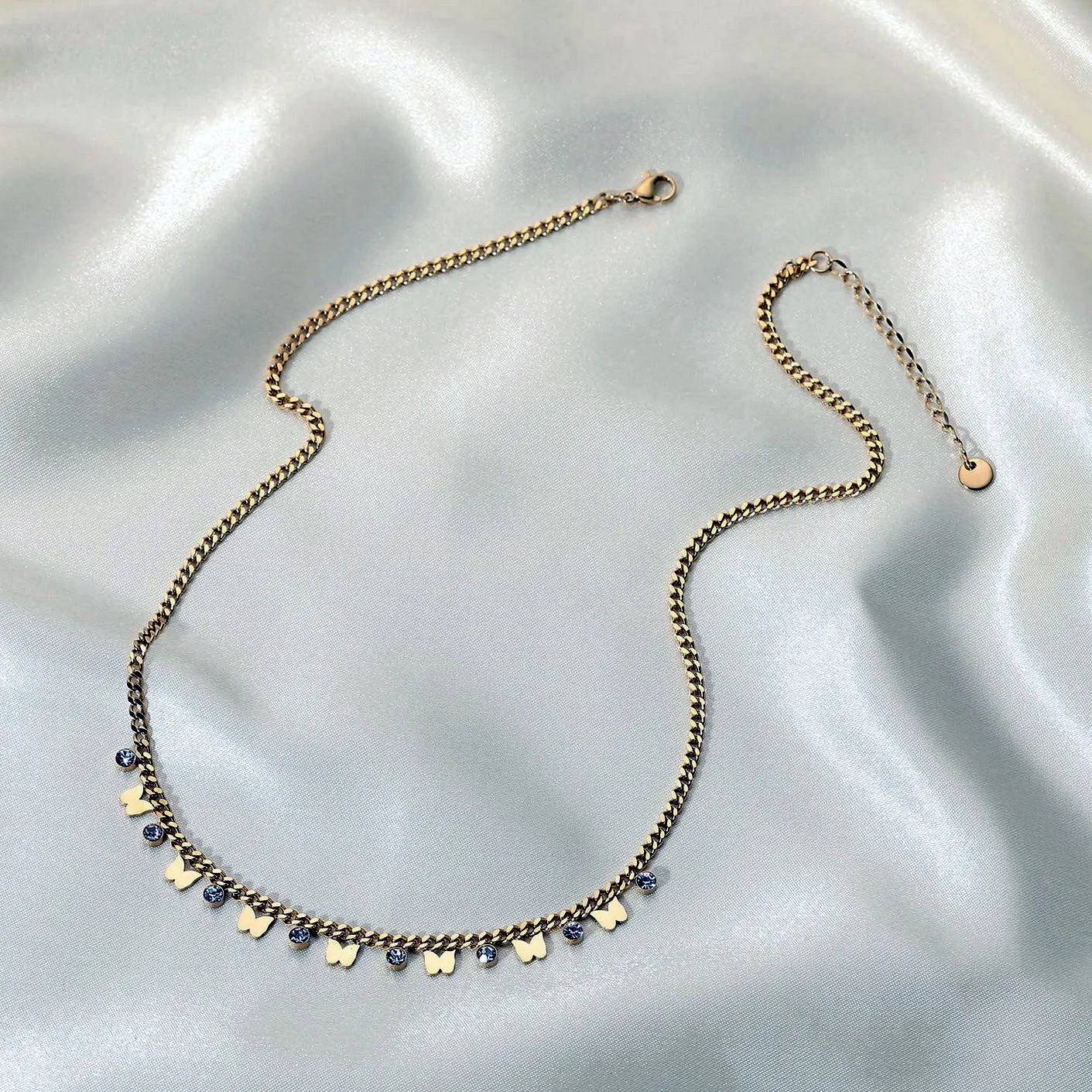 

Metal butterfly necklace custom stainless steel 14K Gold Butterfly zircon fringe Pendant Necklace custom women's style