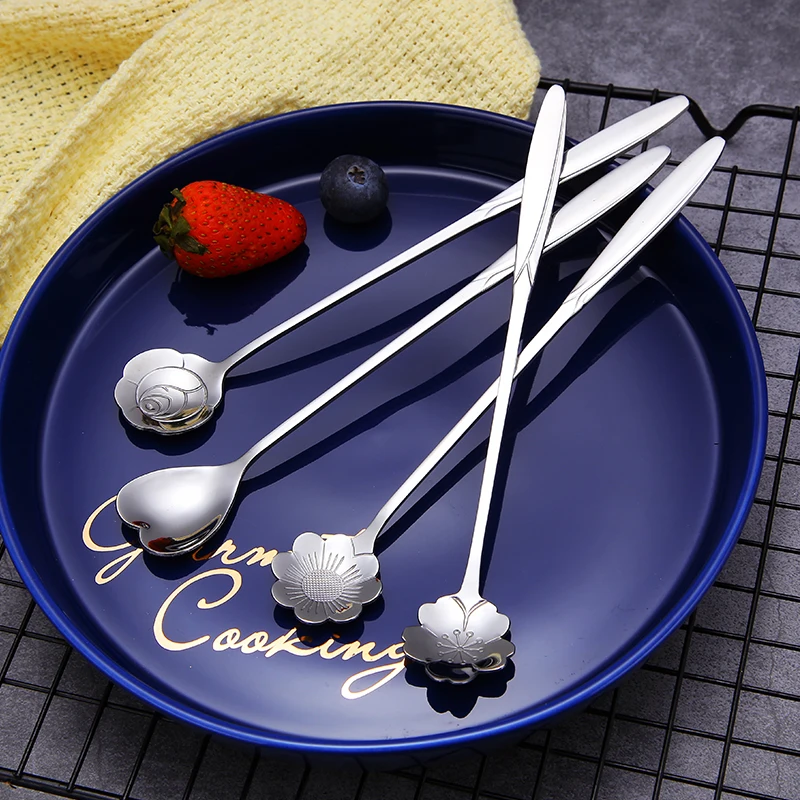 

Stainless Steel Tableware Creative Flower Coffee Spoon Stirring Spoon Mixing Spoon Set of 8-Silver Gold Black Rose