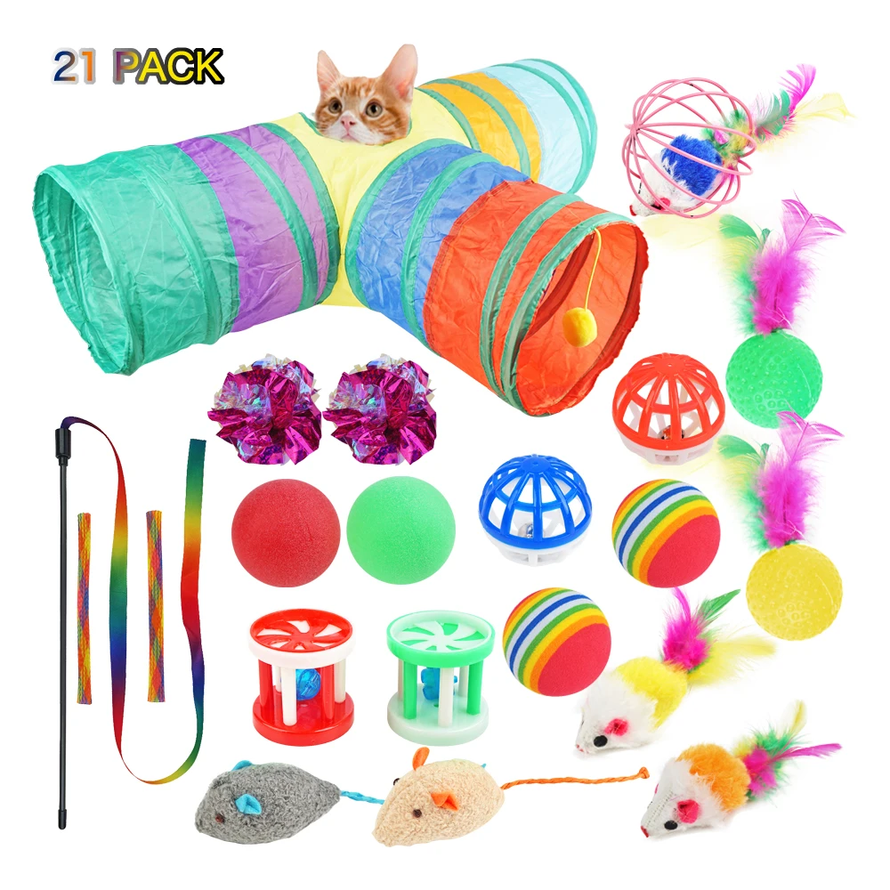 

Wholesale Low Price Rainbow Tunnel Plush Mouse cat pet toy set pack
