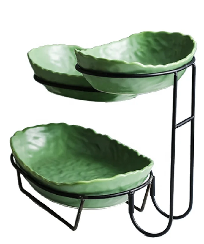 

European style candy dried fruit plate wedding dessert stand living room coffee table creative multi-layer display stand, Green/blue/purple/pink