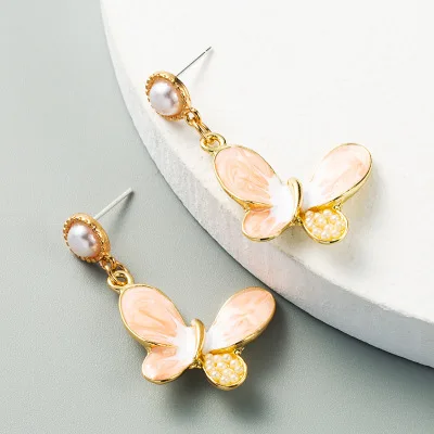 

2020 Hotsale Multi Color Butterfly Drop Earrings Imitation Pearl Enamel Butterfly Dangle Earrings