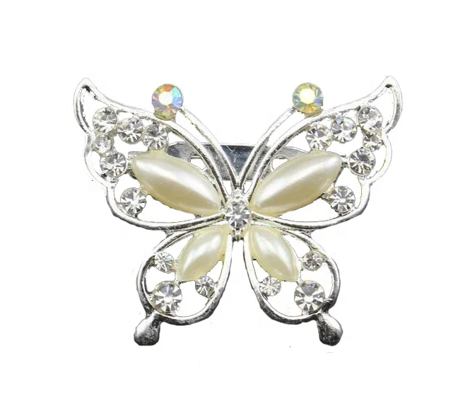 

New Style Fashion Cute Creamy White Pearl Rhinestone Butterfly Women Brooches Pins, Different colors