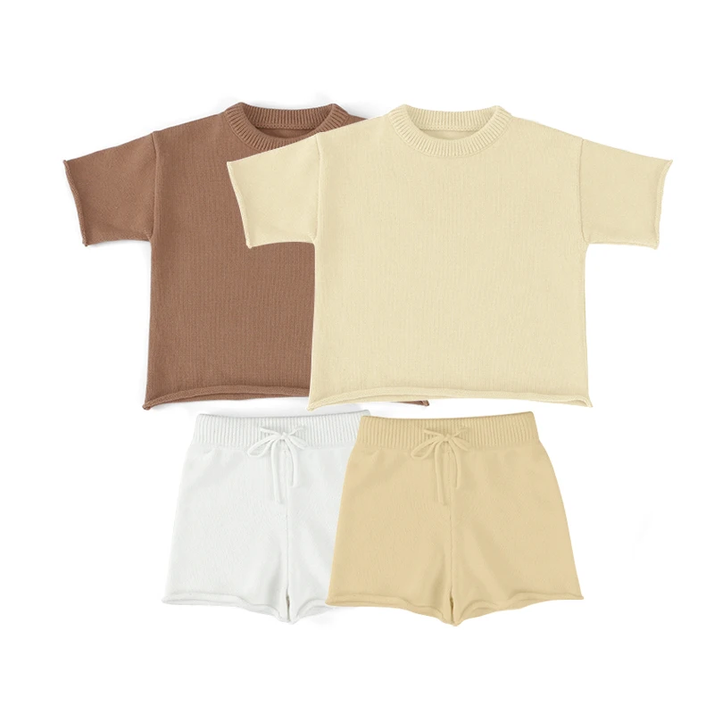 

Custom Warm Winter Baby Clothes Knitted Cotton Unisex 2 pcs Short Sleeve & Shorts Clothing Set with Raw edge