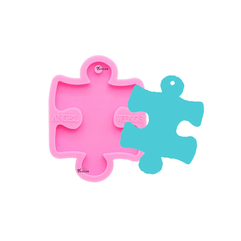 S681 Shiny silicone puzzle piece shaped keychain mold for key chain resin crafts DIY
