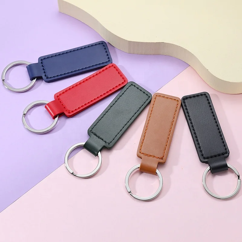 

Promotion Gifts Cheap Different Colors Square Blank Real PU leather Keychains