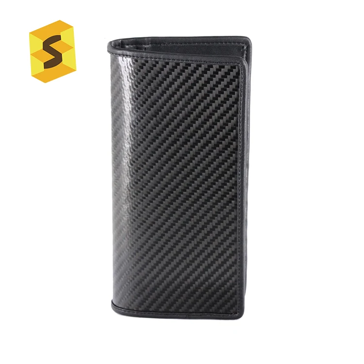 

ES W-6002 High quality open Closure Type and None Decoration Carbon fiber Wallet, Black