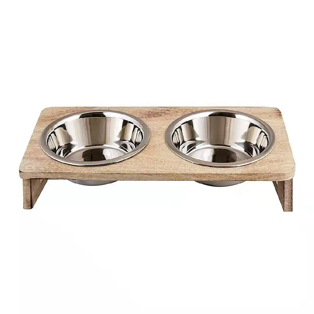 

Wooden pet feeder shelf stainless steel Wan cat and dog bowl manufacturers shipping support customization, As shown