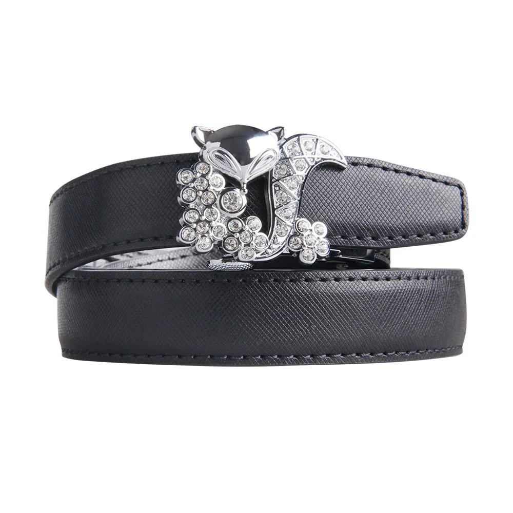 

Fashion Diamond Animal Buckle Black Leather Belt for Ladies Jeans