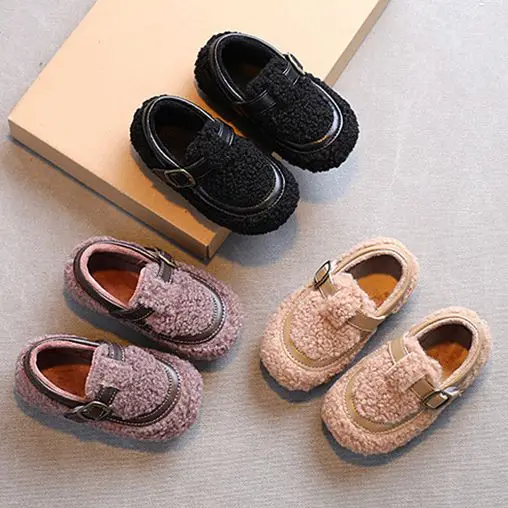 

Fashion Baby Kids Soft Wool Felt House Shoes Loafers Plush Cotton Slippers Walking Shoes Outdoor Indoor Moccasin Casual, Black/green/pink