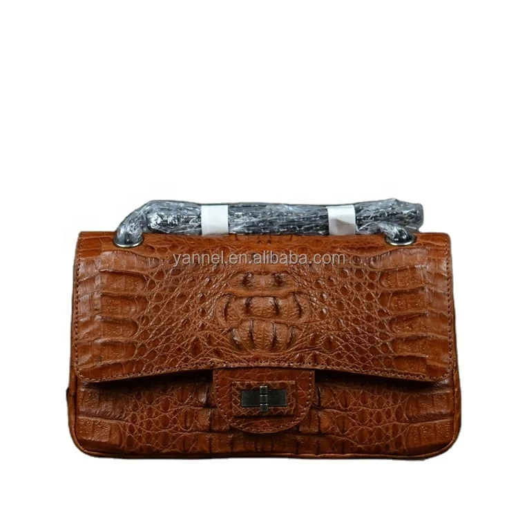 

Classy crocodile medium chain flap bag women luxury bag chic designer chain shoulder handbags real leather OEM lady purse