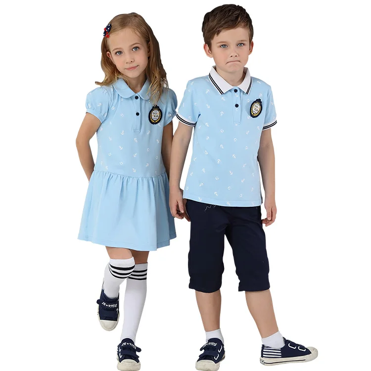 

Verified Supplier High-end Quality Kids Clothing Girls Light Blue Cute Clothes Dresses Girls' Polo shirt and Skirt Clothing Sets