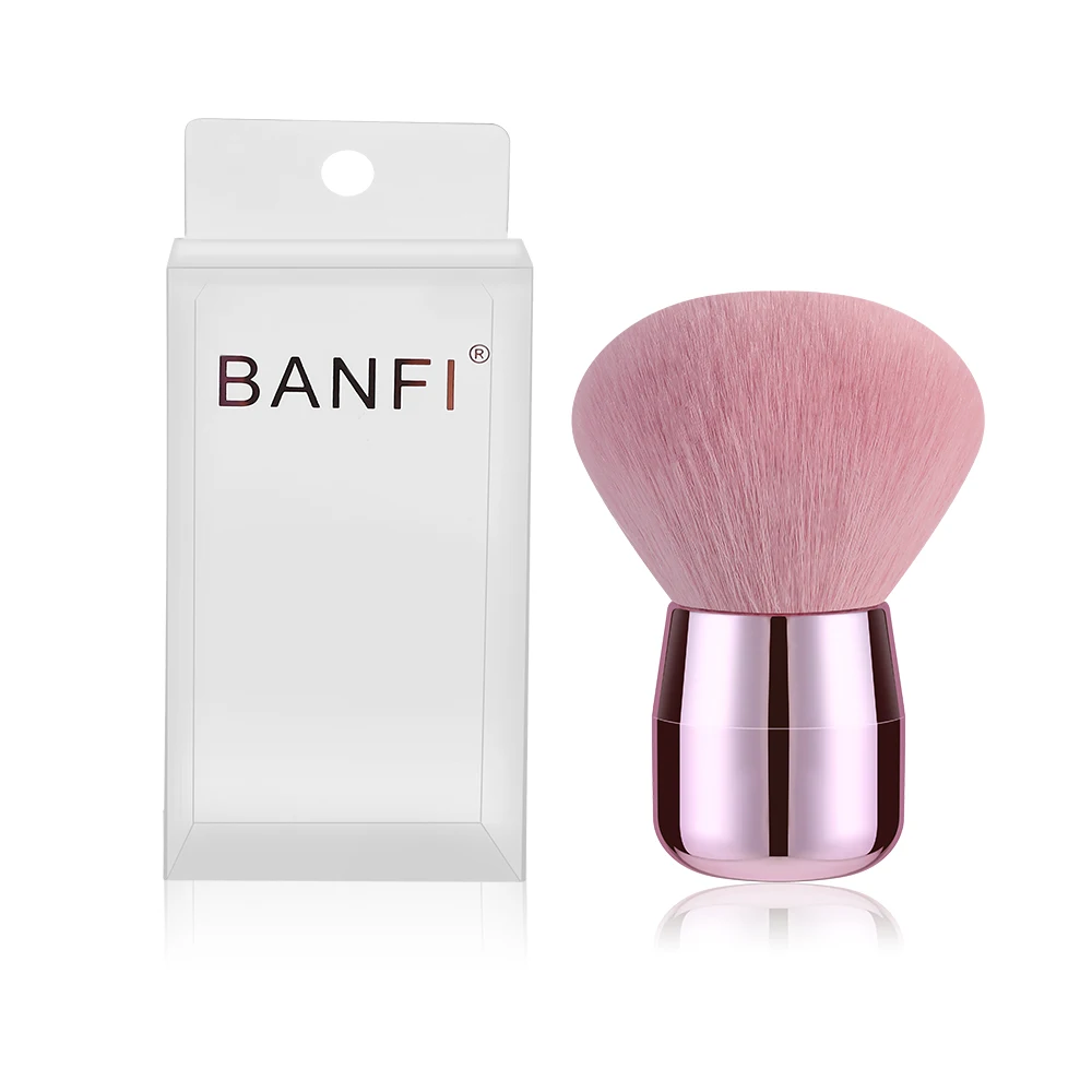 

Banfi Short Handle Single Powder Brush Pink Big Mushroom Powder Brush Case Super Soft Synthetic Hair with PVC Face Cosmetic Use
