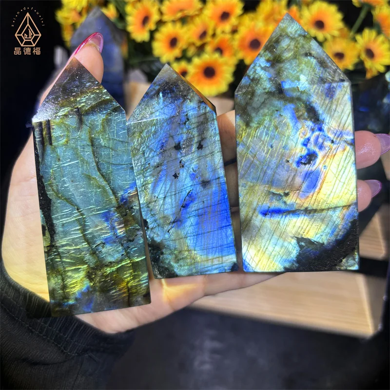 Kindfull Wholesale Natural Crystal Stone Healing Crystals Points Labradorite Points Crystal Wand Tower for Decoration