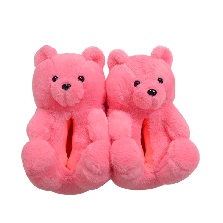 

2021 Lovely Soft Furry Fur New Style House Rainbow Kids Plush Indoor Teddy Bear Animal House Slippers, Any color available