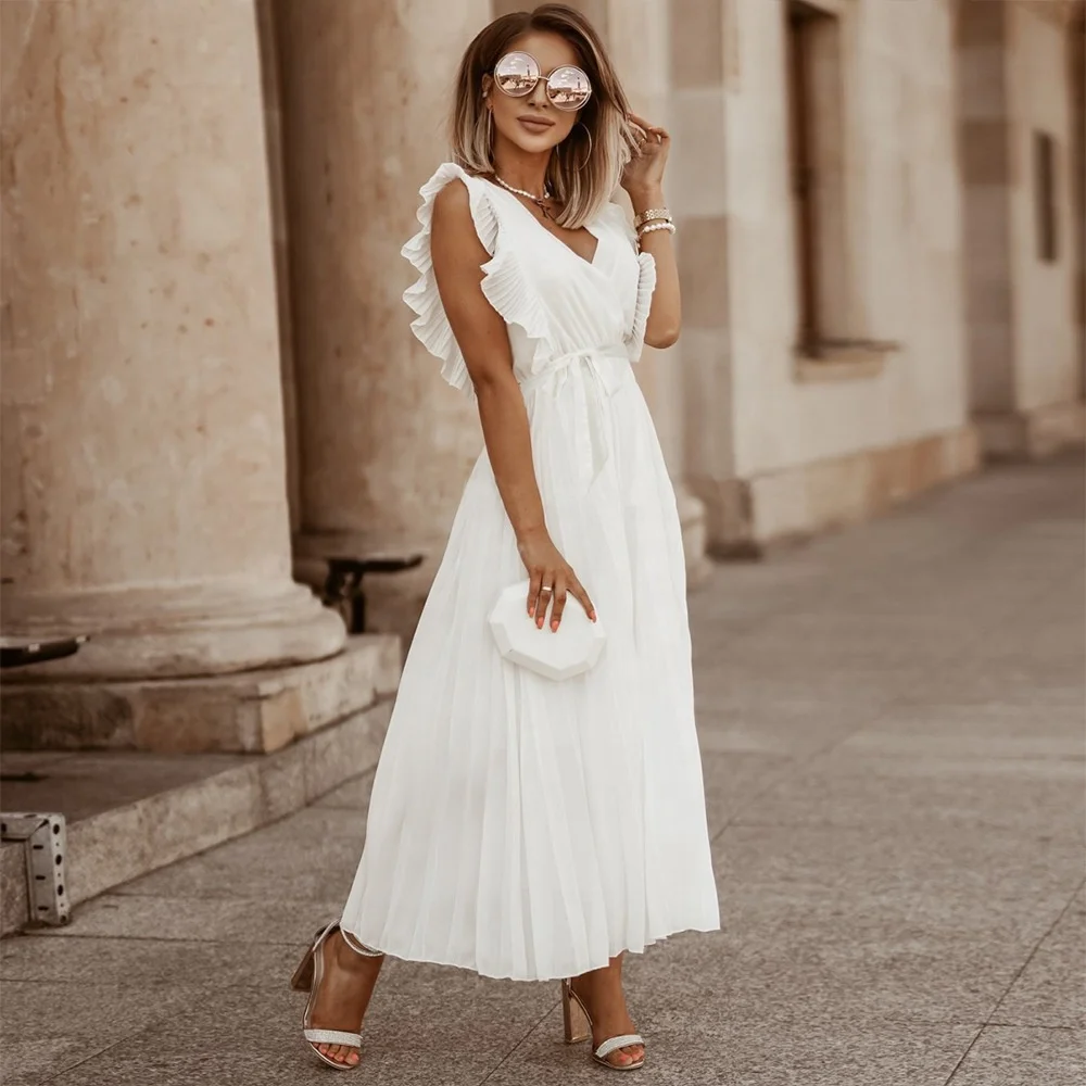 

Elegant Sleeveless Long Dress Summer Solid Women Maxi Casual Dresses, Picture color