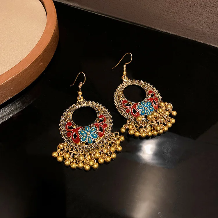 

Fashion Vintage Long Drop Jamaican Indian Jhumka Boho Earrings, Gold