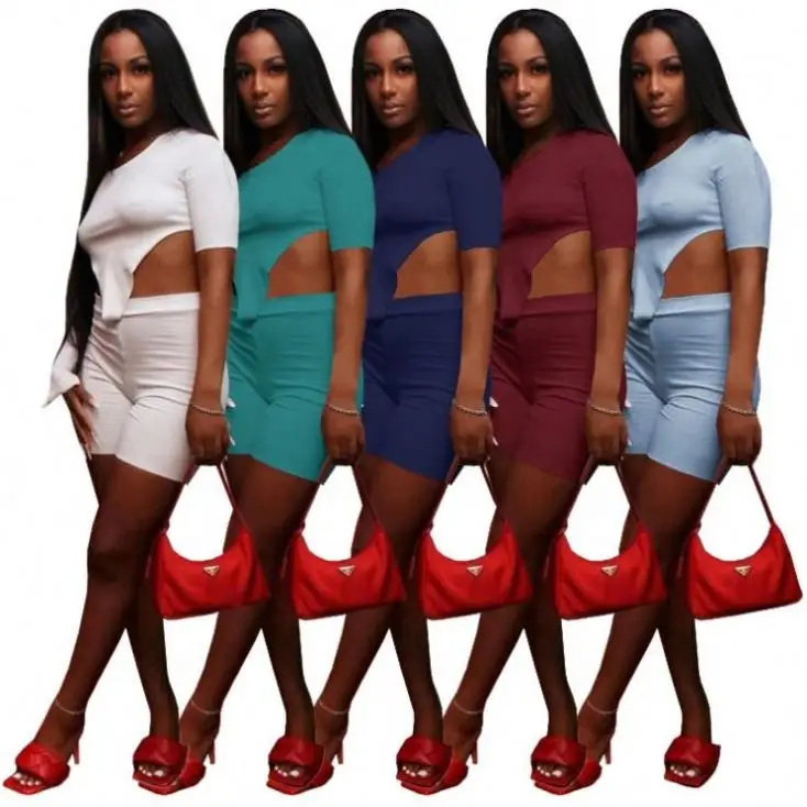 

ZYY883 long sleeve sexy bodycon two piece short sets women