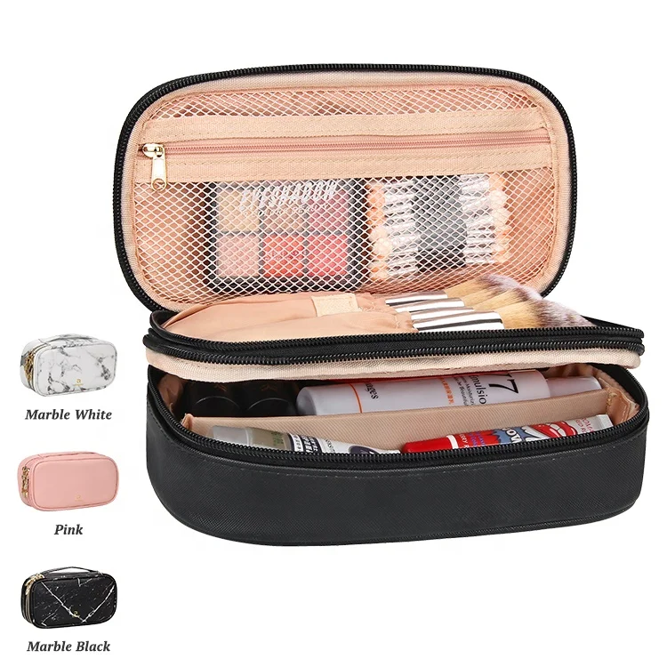 

Relavel 2 Layers Small Black Travel Portable Waterpfroof Cosmetic Makeup Brush Organizer Pouch Bag