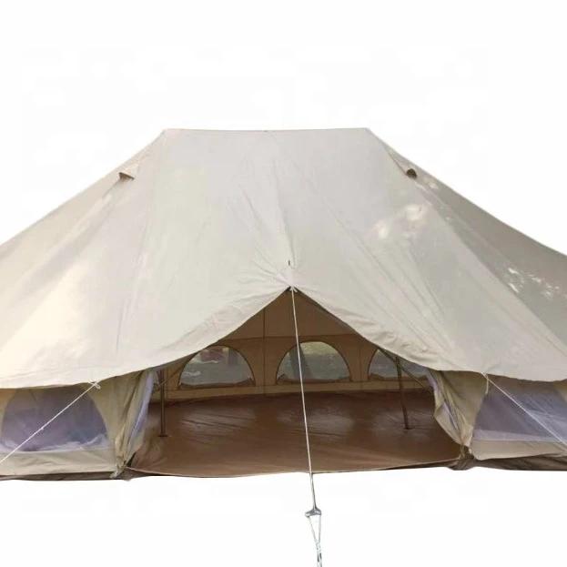 

DANCHEL OUTDOOR Large Waterproof Cotton Canvas Glamping Twin Emperor Bell Tent for 10~12 Person Campsite Hotel Tent, Beige color