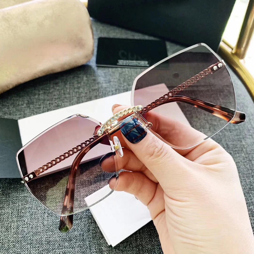 

SKYWAY Custom Logo New Retro Large Square Sunglasses Chain Frame Ocean Sun Glasses