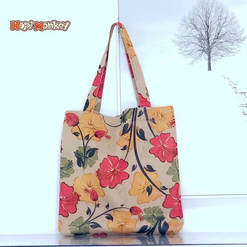 

HapiMonkey Printed Bag High Quality Hand Ladies Folding Reusable Grocery Foldable Shopping Tote Bag Simply Floral Tote Beach Bag