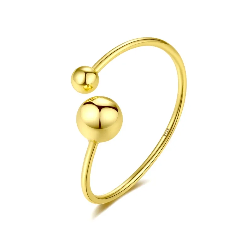 

Asymmetric bead 14k gold plated 925 women ball simple minimalist open gold ring adjustable anillos de plata spiritual jewelry