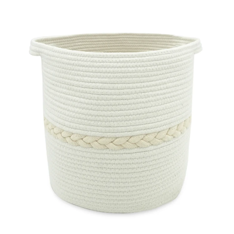 

Latest Design Multipurpose Large Woven Cotton Rope Laundry Storage Basket With Handles, White + grey,customized
