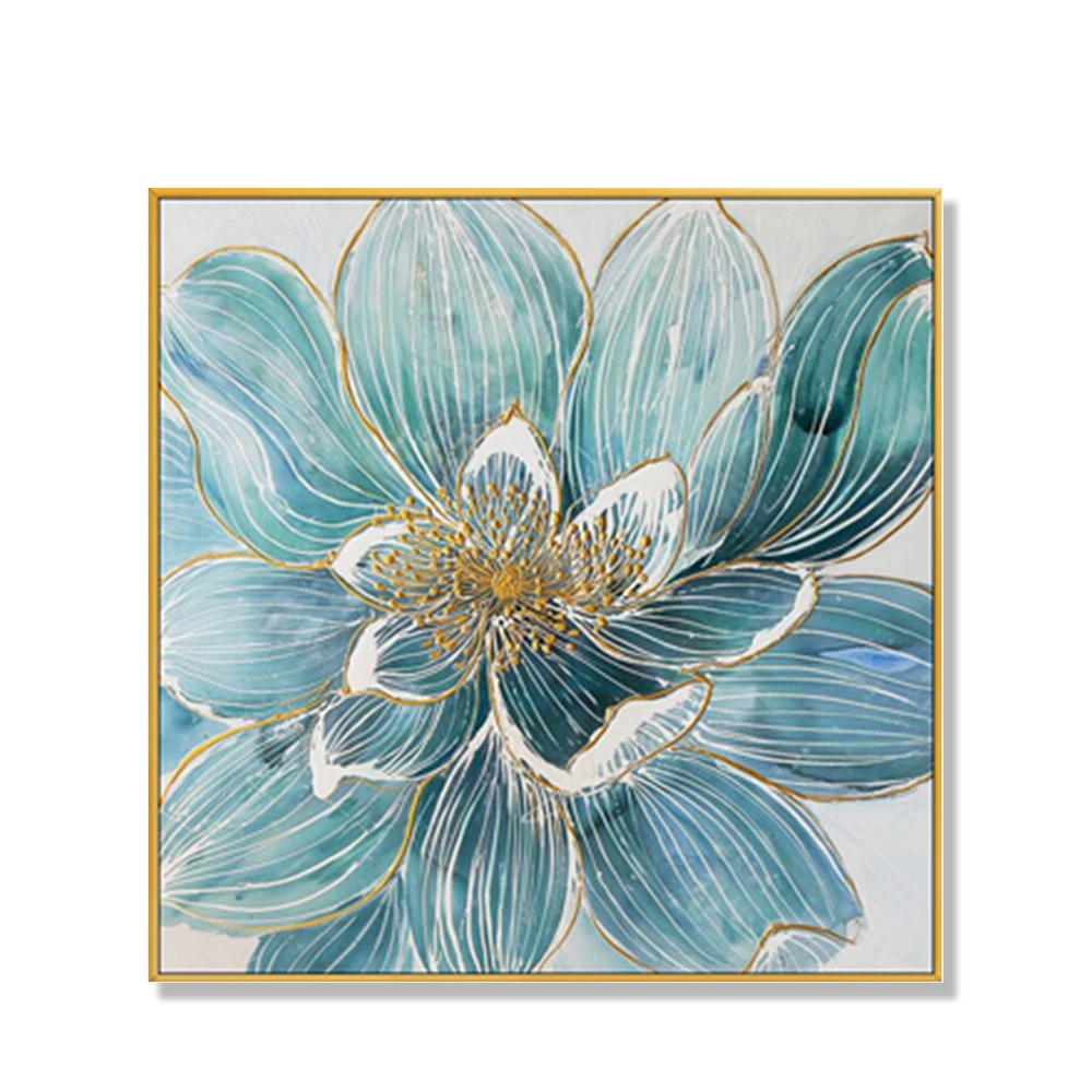 Skillful Artist Hand-Painted High Quality Modern Gold Lotus Oil Painting Canvas Gilt-edged Water Lily Landscape OSMART Brand