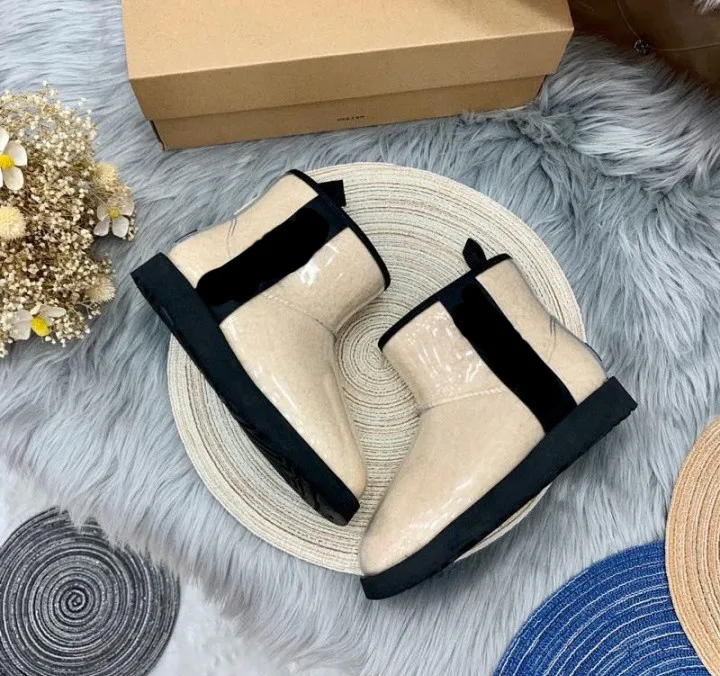 

Women Winter Leather Rain Designer Branded Boots Warm Wool Lining Waterproof Ankle Snow Boots for Women