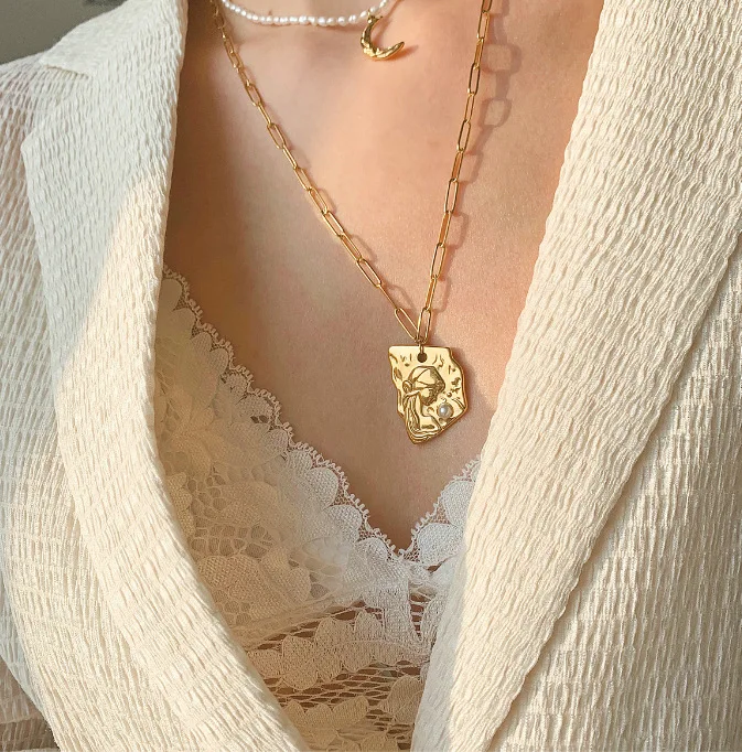 

2022 New arrival Korean Style Sweater Chain Irregularity 18 k Gold Plated Stainless Steel Pearls Pendant Necklace