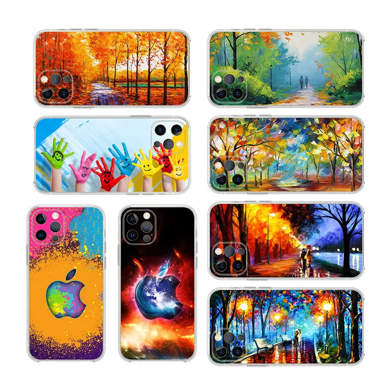 

Ready To Ship Oil Painting Clear Rugged Soft TPU Mobile Phone Case Cover For iPhone 12 Pro Max 11 XR 8 Plus SE2020