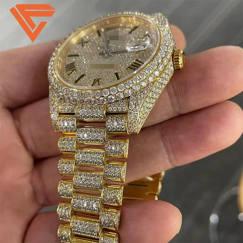 

2022 Popular Iced Out Hip Hop Luxury Watch Bust Down D VVS Moissanite Diamond Watch