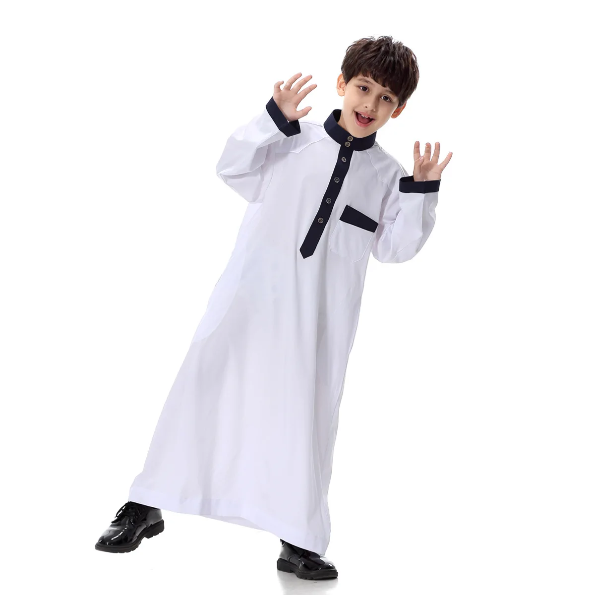 

CN04M 2022 Abaya Arab Middle Eastern Teen Kids Stitching Color Clothing Muslim Prayer Clothes Boy Robe, 4 colors