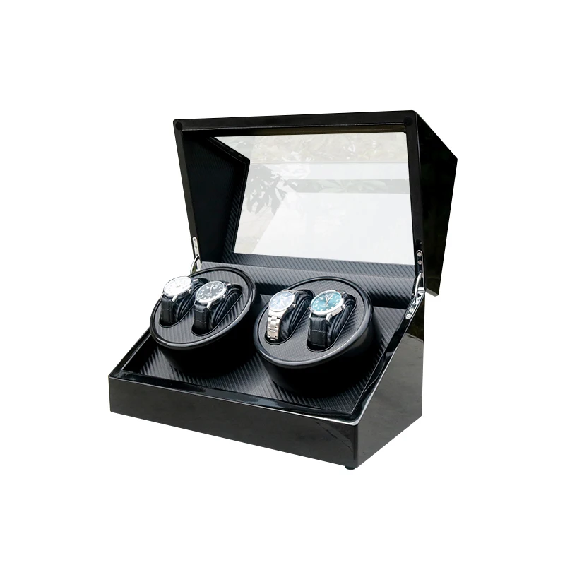 

Wholesale Black Luxury Safe Wood 4 Slots Automatic Watch Winder Box Rotating Watch Storage Display Box with Window