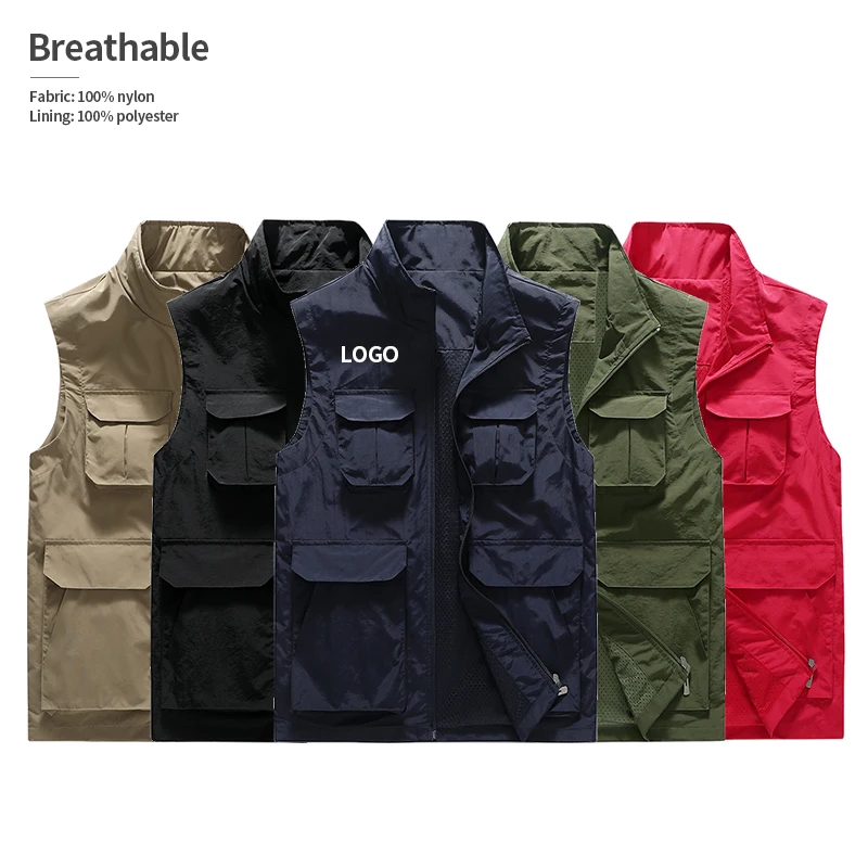 

custom 100% nylon mesh breathable multi pocket hunting vest men