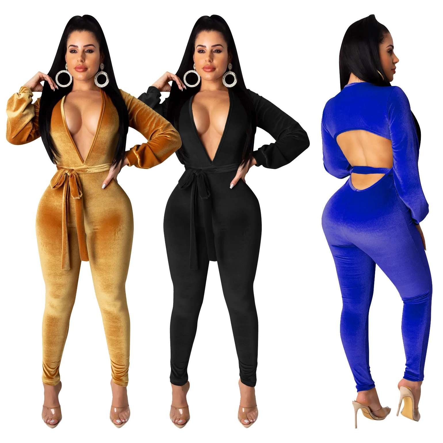 

One Piece Jumpsuits 2021 Casual Tracksuits For Women Long Sleeve Sexy V Neck Bodycon Rompers