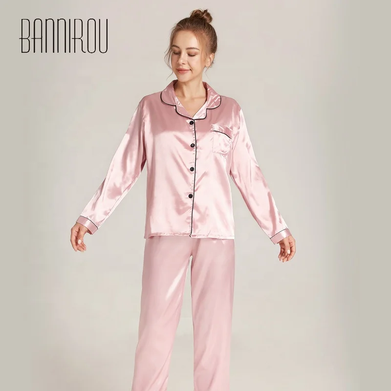 

Spring Autumn Women's Pajamas Pyjamas 2 Piece For Women Silk Sleepwear Set