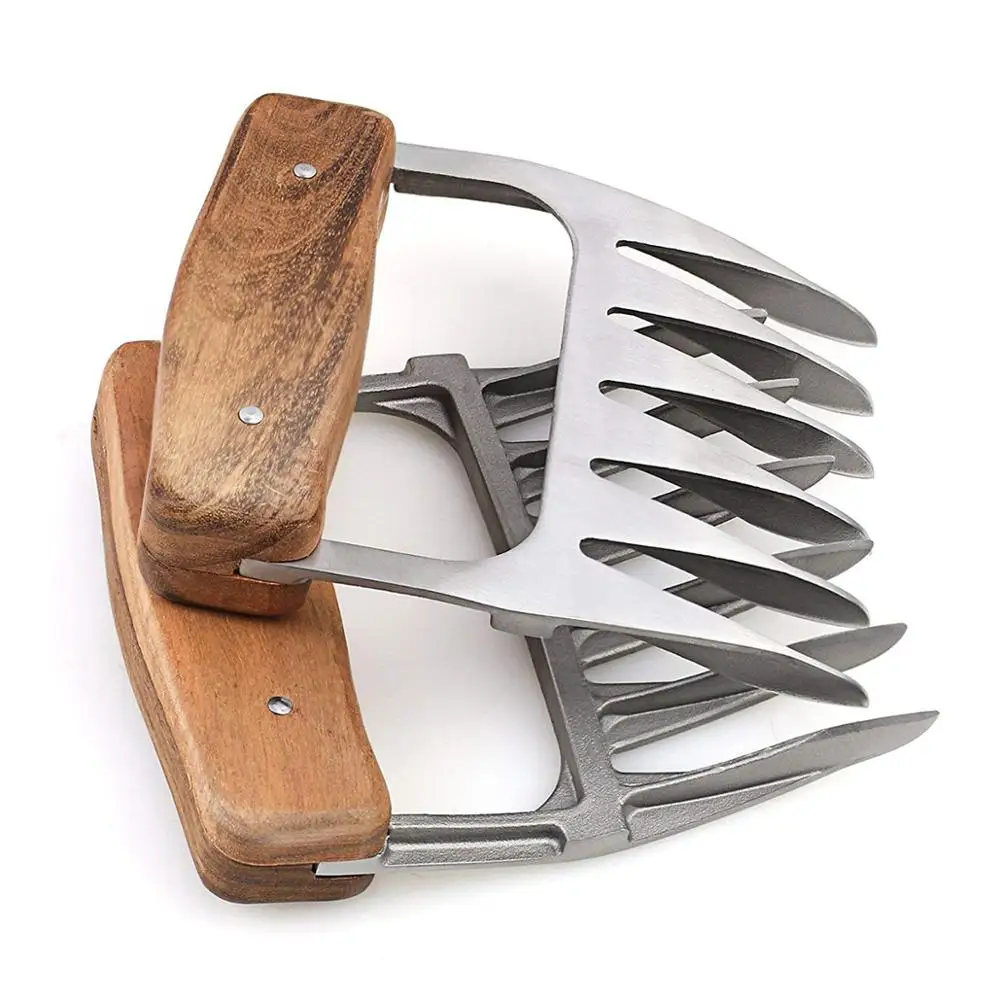 Professional 18/8 Stainless Steel Meat Forks with Wooden Handle, Best Meat BBQ meat pulling claws