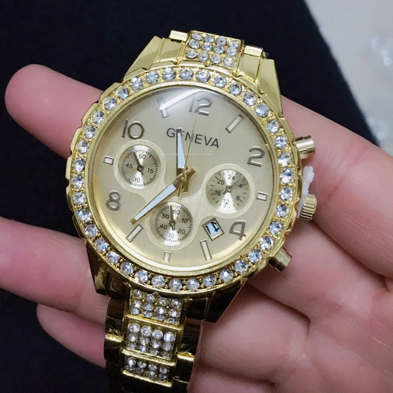 Luxury Brand Geneva Women Watches Fashion Rhinestone Stainless Steel