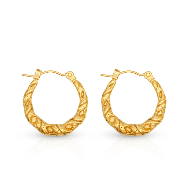 

Chris April twisted rope round 316L stainless steel girls c shape hoop earring 18k gold plated