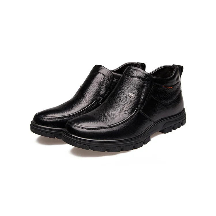 

Plush Constant Temperature Lining Men Boots Genuine Leather with Cold Free, Black brown