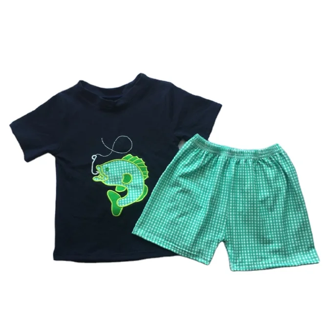 

2021 Spring Summer Fish Baby Children Outfits Toddler Boys Clothing Kids Wear Cotton T Shirt and Shorts Clothes Sets