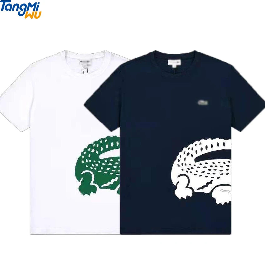 

Custom embroidery logo high quality crocodile printing fashion cotton elastic crewneck t shirts men