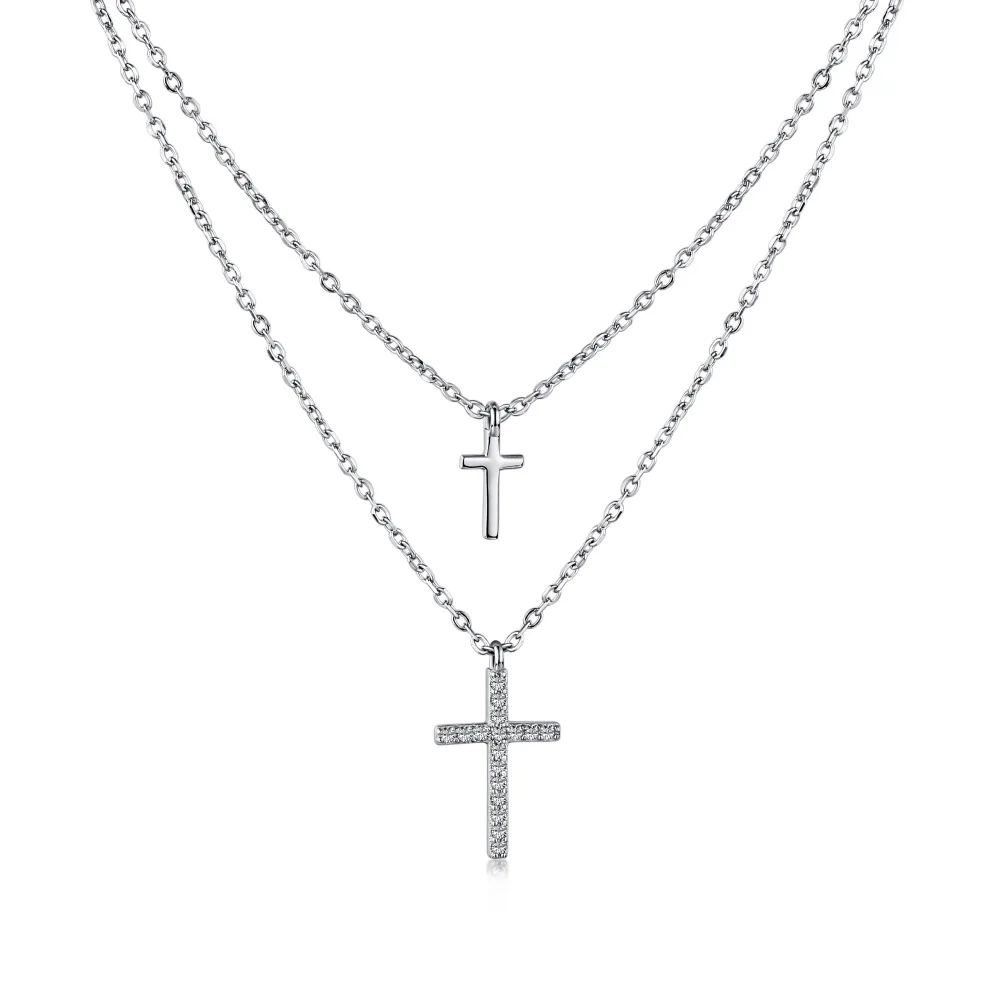 

S925 Silver Waterproof Multiple Double Layer Cross Necklace 18K Gold Plated Paperclip Chain Multi Layered Necklaces For Women