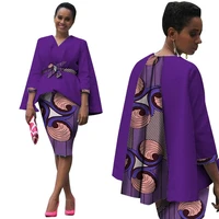 

WY809 Popular African Office Clothing Two Piece Set Dresses Suit for Women Tops Jacket and Print Skirts Bazin Riche Clothes