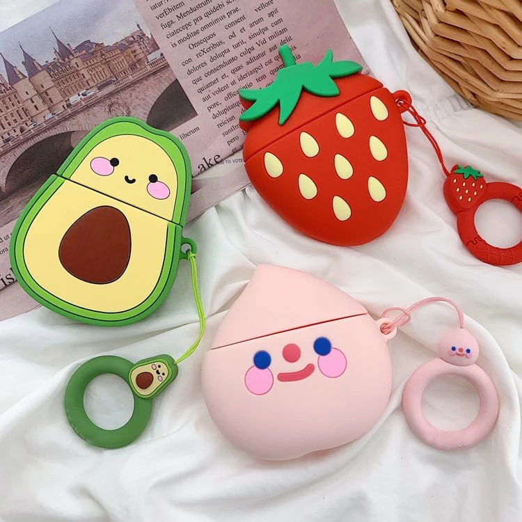 

Custom cartoon strawberry peach avocado waterproof silicone cover case for airpods, As pictures