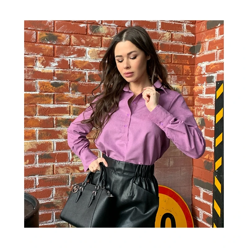 

Women's Spring and Autumn Pure Color Polo Shirt All-match Slim Long Sleeve Blouses &Shirt, Refer to photos or according to your requirements