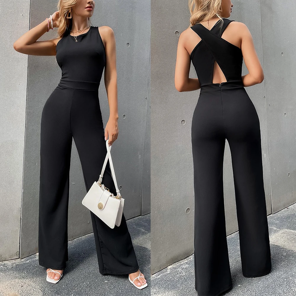 

New Fashion Trends Solid Color Sexy Bodycon Back Cross Women Jumpsuit 2021 Knitted Soft Comfortable Slim Rompers Women Jumpsuit, Brown,black