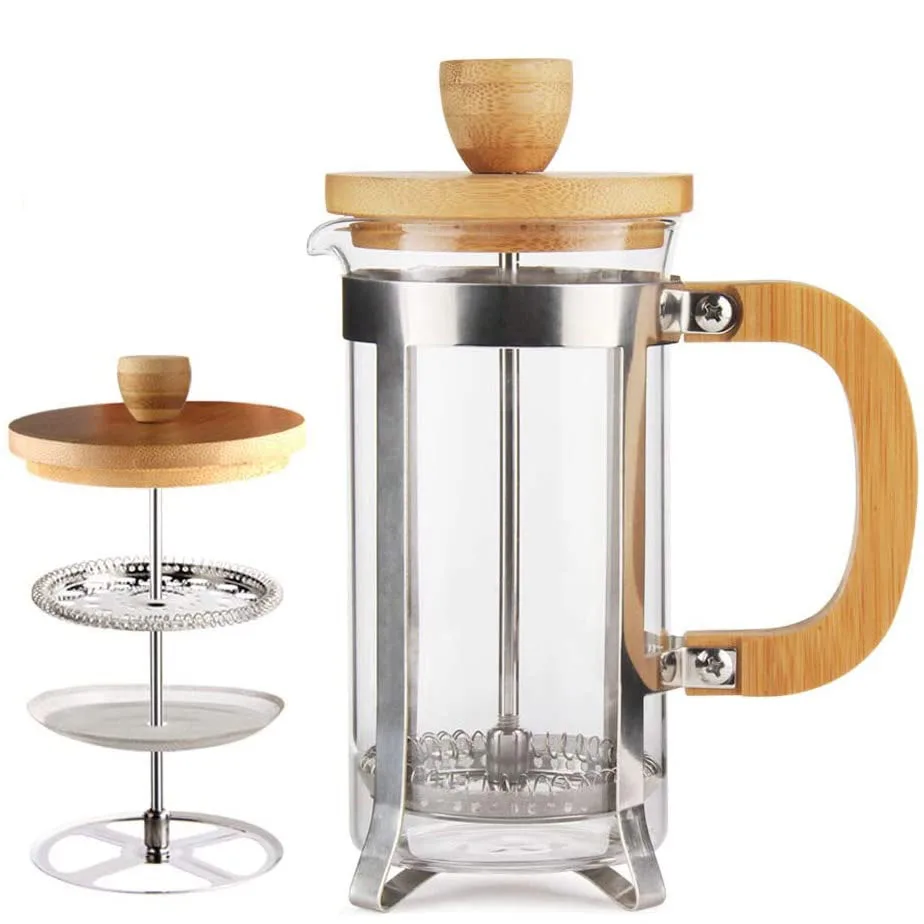 

Durable coffee french press high borosilicate glass french press coffee maker with bamboo lid